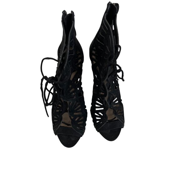 Zara Lace-Up Peep Toe Black Stiletto Heels With Cut-Out Design - Picture 1 of 6